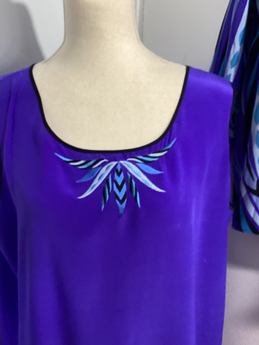 VTG BOB MACKIE WEARABLE ART PLUS 1X 100% SILK TWINSET TANK TOP TUNIC BLUE PURPLE - Picture 3 of 15